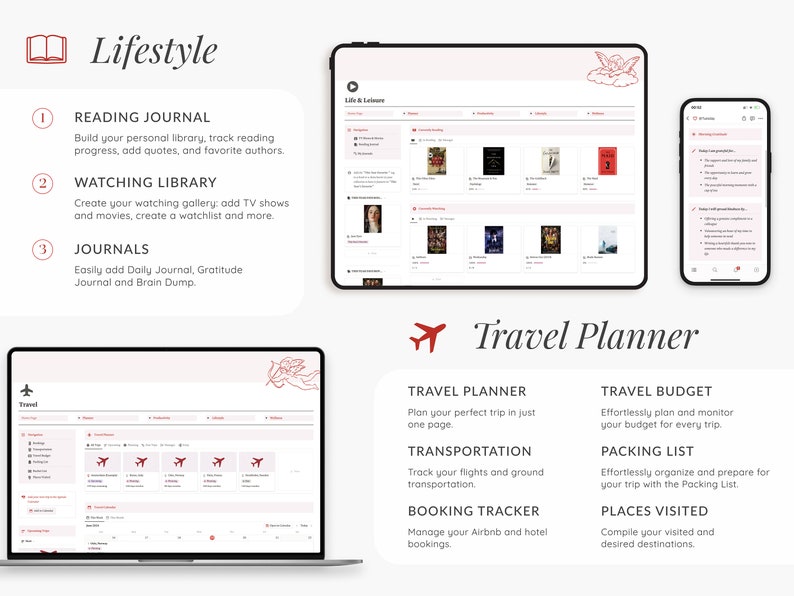 2026 Notion Life Planner Template, Coquette Dashboard (Digital Download) image 9