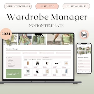 2024 Wardrobe & Clothes Manager Notion Template, Outfit Planner, Aesthetic Notion Planner, Notion Dashboard 2023 Travel Outfit Planner
