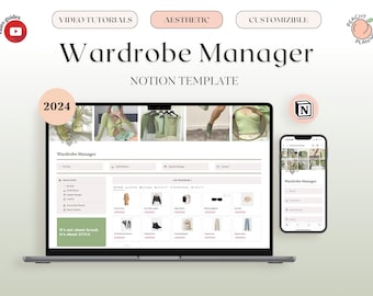 2024 Wardrobe & Clothes Manager Notion Template, Outfit Planner, Aesthetic Notion Planner, Notion Dashboard 2023 Travel Outfit Planner