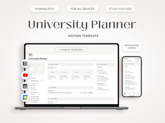 University Student Planner Notion Template, ADHD Study Dashboard (Digital Download)
