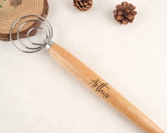 Personalized Kitchen Whisk, Stainless Steel Coil Egg Beater Wooden Handle, Dough Whisk, Danish Dough Whisk, Baking Gifts, Bread Making