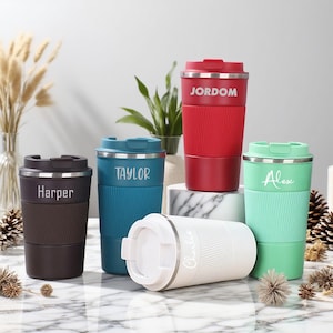 Personalisierter Reisebecher, individuell gravierte Kaffeetasse, To-Go-Becher, Edelstahltasse Wiederverwendbarer Reisebecher, Weihnachtsgeschenke
