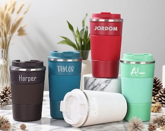 Gepersonaliseerde reismok, op maat gegraveerde koffiekop, beker voor onderweg, geïsoleerde roestvrijstalen beker Herbruikbare reismok, kerstcadeaus