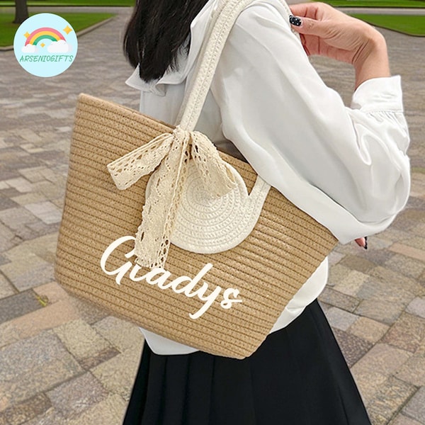 Personalized Handmade Woven Straw Bag, Woven Tote Straw Bag, Women’s Summer Holiday Bag, Shoulder Bag, Shopping Bag, Birthday Gift For Her