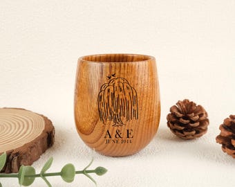 9th Anniversary Wooden Whiskey Glass - Personalized Willow Wedding Celebration Gift for Him, Custom  Bourbon Cup, Wedding Handheld Gift
