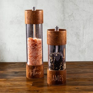Personalized Wooden Salt and Pepper Grinders, Classy Pepper and Salt Mill Set, Wood and Gold Salt and Pepper Mill, Solid wooden grinder