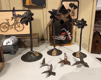 Hand Forged Flower & Hummingbird