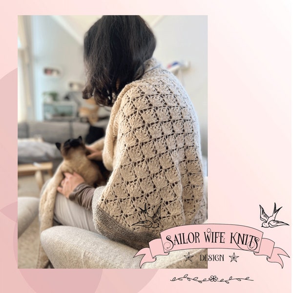 PDF Pattern Cotton Grass shawl-Sailor Wife Knits-Cosy shawl- Knitting pattern -Heritage-Lace pattern