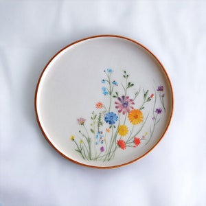 Handmade Wildflower Ceramic Plate 8" - Floral Meadow Pottery, Rustic Kitchen Decor, Perfect Gift for Girlfriend or Mother, Unique Tableware