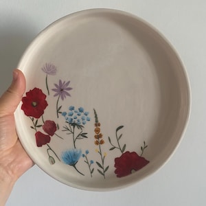 Handmade Ceramic Plate, Pottery Plate, Handmade Botanical Ceramic Plate, Dessert Dish, Handmade Tableware, Handmade Pottery Platter