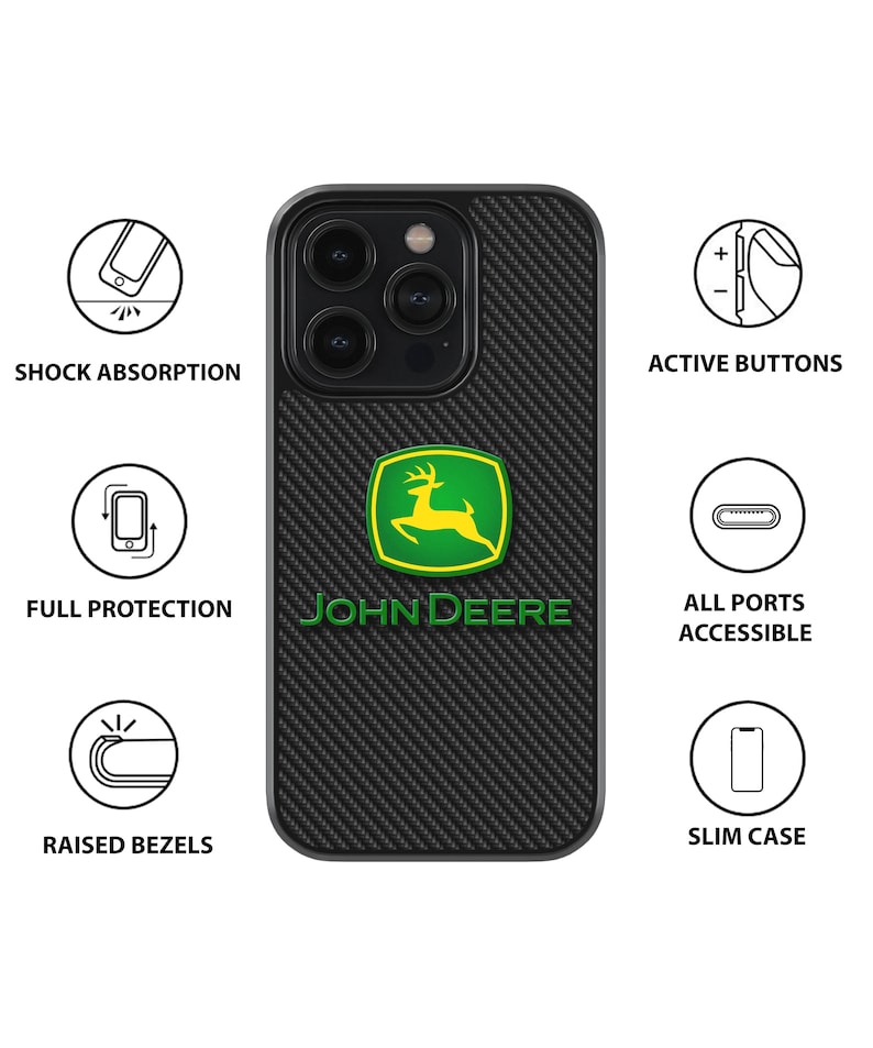 Shockproof JOHN DEERE carbon and black design phone case for iPhone and Samsung models, JOHN deere accessories, protective phone case, gift Design 1