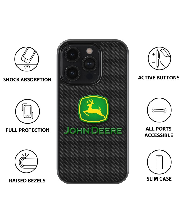 Étui pour téléphone antichoc JOHN DEERE en carbone et noir pour modèles iPhone et Samsung, accessoires JOHN DEERE, étui de protection pour téléphone, cadeau image 2