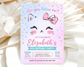 Kitty Cat Birthday Invitation, EDITABLE Purrfect Party Invite Template, Are You Kitten Me Right Meow, Canva MSLT01