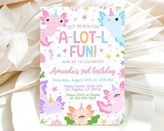 Axolotl Birthday Invitation, Axolotl Birthday Invites, Under Sea Birthday Invitation, Printed or Digital MS0360