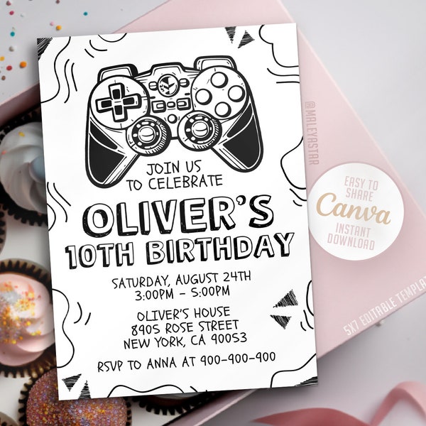 Video Game Birthday Invitation Template, Video Game Invitation, Boy Invitation, Editable Canva, Canva 5x7 N03