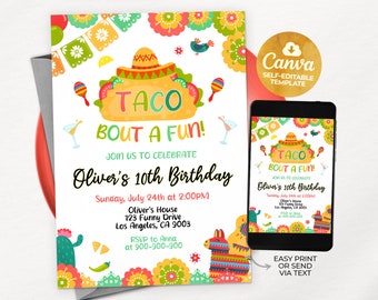 Taco Bout Invitation Birthday Party Fiesta Invites Mexican Graduation Cinco de Mayo Cactus Adios Farewell, Canva MSLT01s