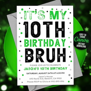 Bruh Its My Birthday, Bruh Invitation, Boy 10Th Invitation, Boy Birthday Invite, Canva 5x7 NEW01