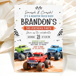 Monster Truck Birthday Invitation Template, Monster Truck Invitation, Boy Monster Truck Invitation, Monster Truck Invites, Canva 01