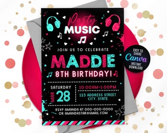 EDITABLE Music Invitation, Tik party invitation, Editable Canva Template, Instant Access