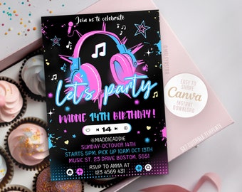 EDITABLE Music Party Invitation, Tik party invitation, Editable Canva Template, Instant Access