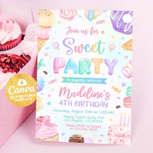 Sweet Party Invitation, EDITABLE Candy Land Party Invite, Sweets Candy ...