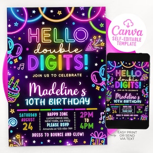 Hello Double Digits 10th Birthday Invitation, Double Digits Invitation, Peace Out Single Digits Invitation, Editable Template 0205