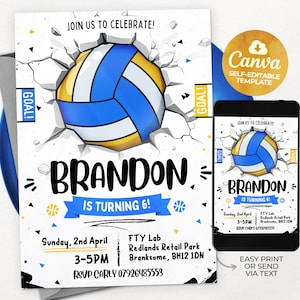 Volleyball birthday invitation, Voleyball Invitation, Editable Canva Template, Instant Access