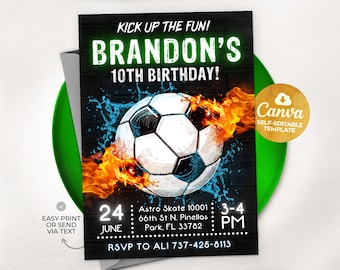 Soccer Birthday Invitation Template, Soccer Party Invitation, Soccer Game, Football Birthday Invite, Editable Canva, Canva 5x7 NEW02