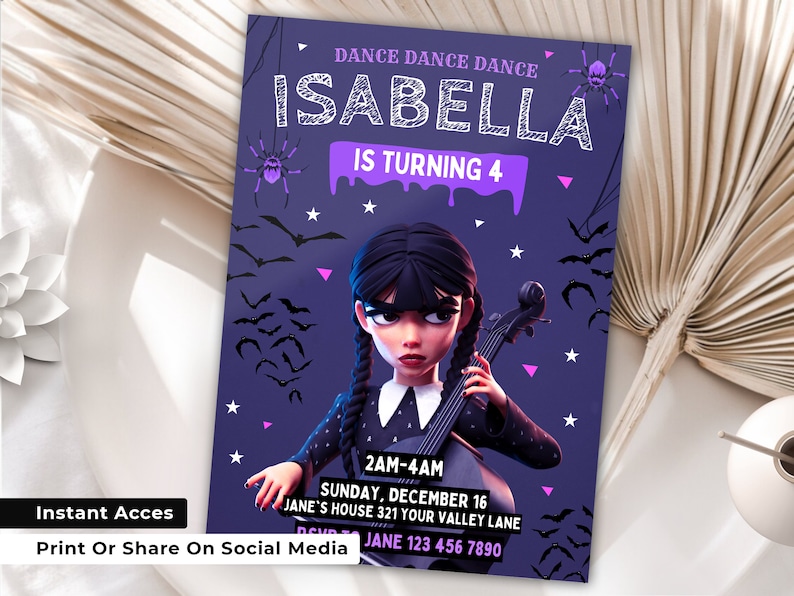 Wednesday Addams Birthday Invitation Template Birthday Party Etsy