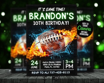 EDITABLE Football Invitation, Football Birthday Invitation Printable, Sports Party Invite, Football Game Time Invitation, Canva 5x7 NEW01