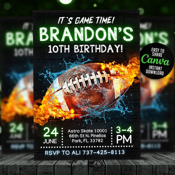 EDITABLE Football Invitation, Football Birthday Invitation Printable, Sports Party Invite, Football Game Time Invitation, Canva 5x7 NEW01