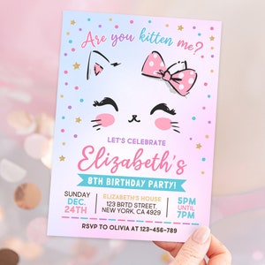 Kitty Cat Birthday Invitation, EDITABLE Purrfect Party Invite Template, Are You Kitten Me Right Meow, Canva MSLT01 zdjęcie 3