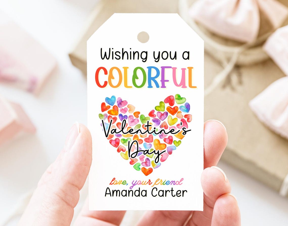 Valentine Gift Tag for Kids Printable, Classroom Preschool Colorful ...