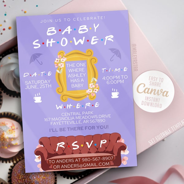 Editable Friends Baby Shower Invitation, Baby Shower Invite, Canva & 5x7