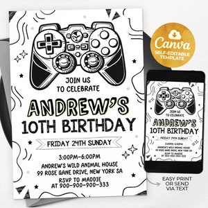 Video Game Birthday Invitation Template, Video Game Invitation, Boy Invitation, Editable Canva, Canva 5x7 N03