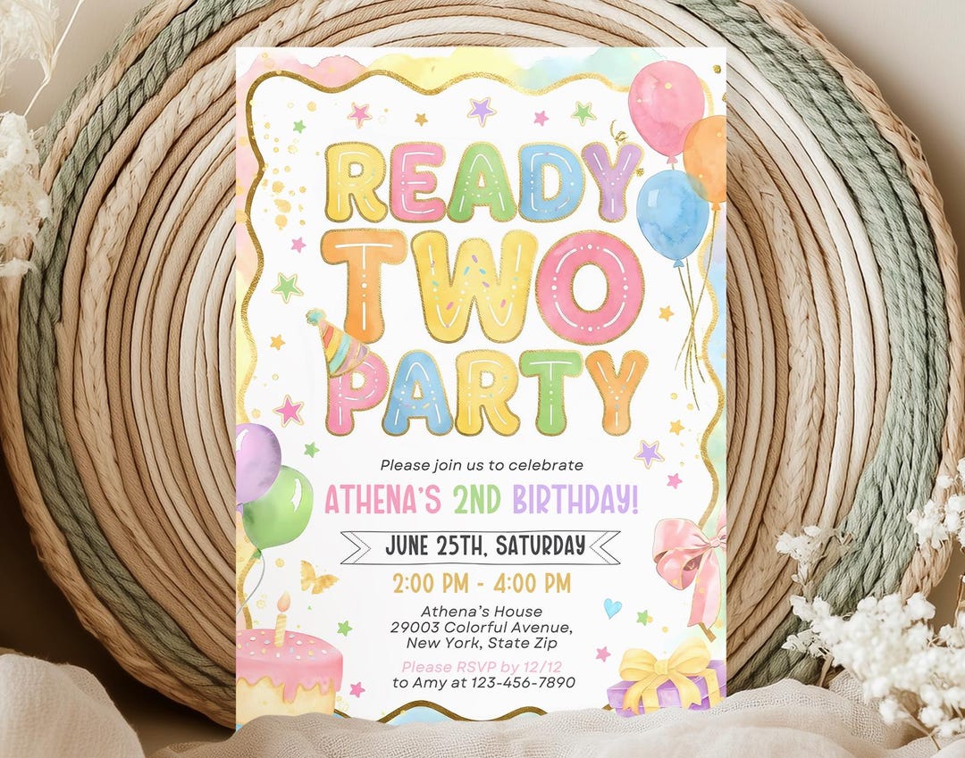 Ready Two Party Invitation, 2nd Birthday Girl Invitation, Spring ...