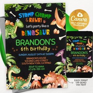 編集可能な恐竜の誕生日パーティー招待状テンプレート、恐竜の誕生日招待状、5x7、Canva MS2402