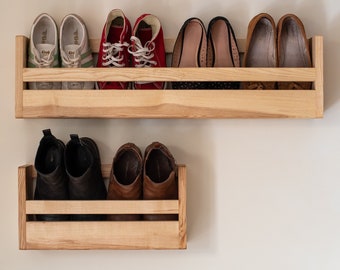 Wall mounted shoe rack, Floating shoe storage in English ash,  Hallway shoe & boot storage, Large space saver for hall, entrance, boot room