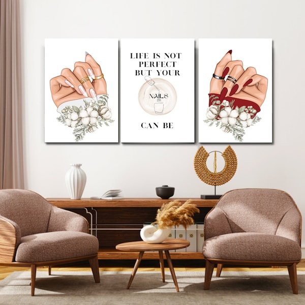 Set di 3 Nail Salon Decor, Nail Tech Gift, Spa Wall Art, Beauty Salon Decor, Stampa manicure, Poster manicure, Nails Wall Art