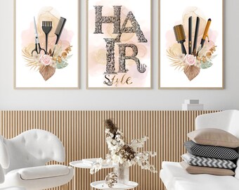 Hair Salon Decor, Set of 3 prints, Hair Salon  Wall art, Hair style, Beauty salon printable poster, Hairdresser Gift