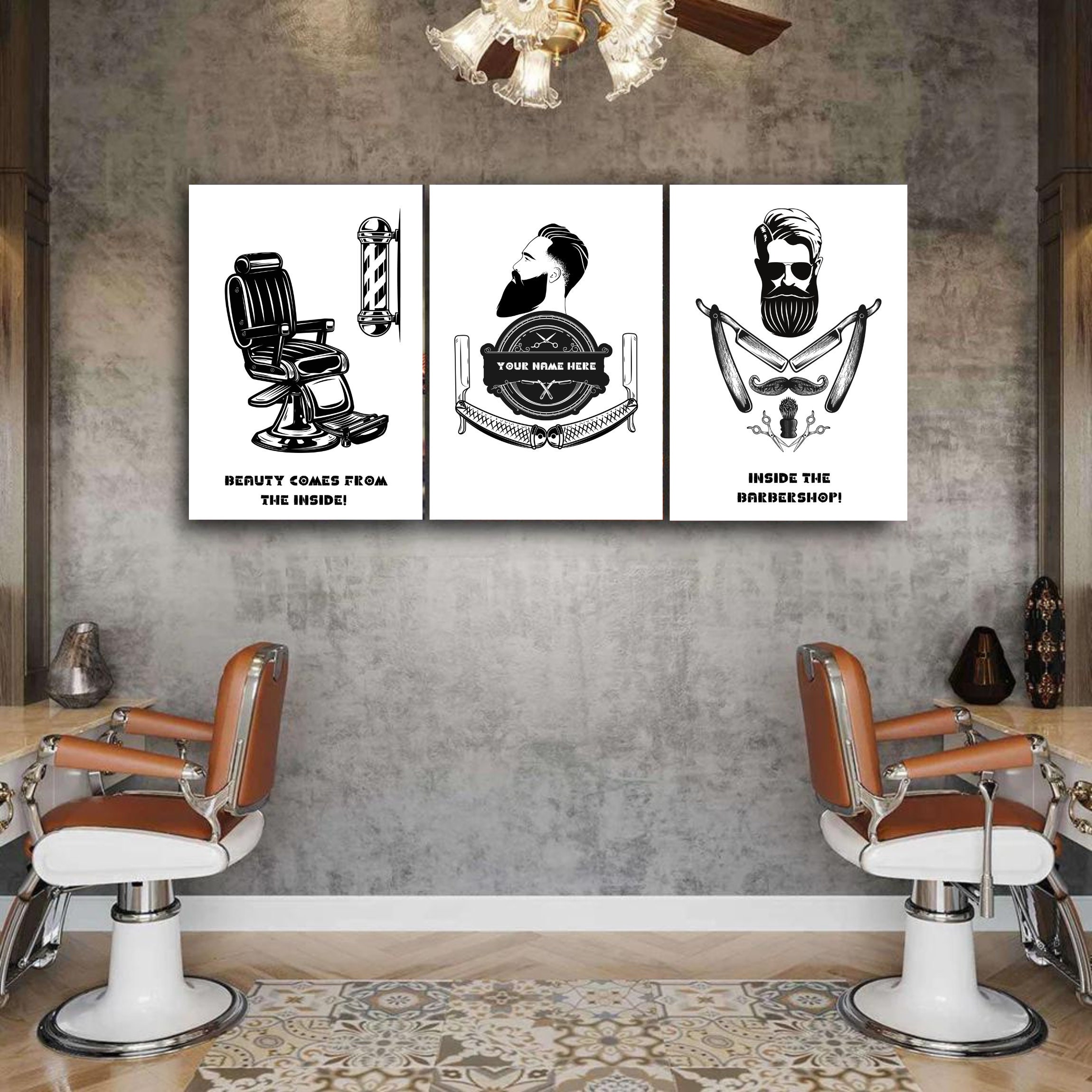 Decor Set Wall Art Personalized Barber Haircut