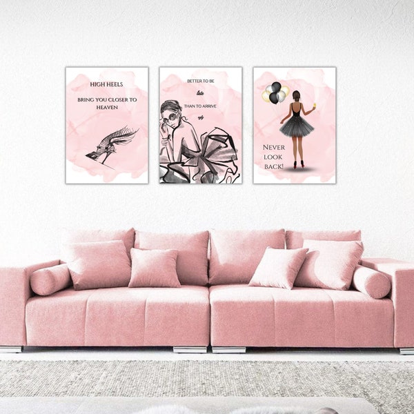 Affiche de mode | Art mural tendance | Décoration de dressing | 3 Ensemble d'art de mode | Illustration de mode | Affiches murales pour chambre de fille | Glam