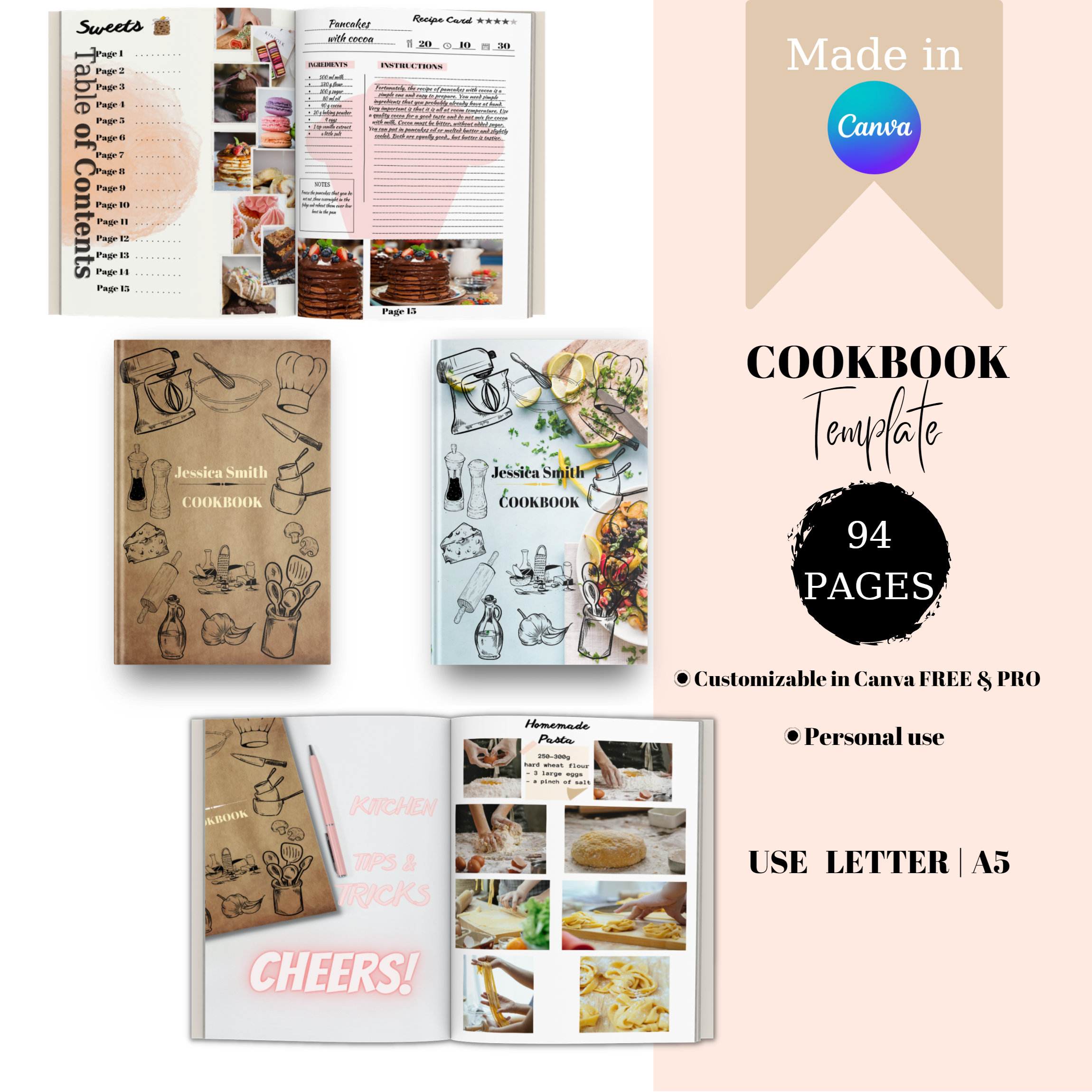 Cookbook Template Recipe Book Template Editable Canva Ebook Recipe Card ...