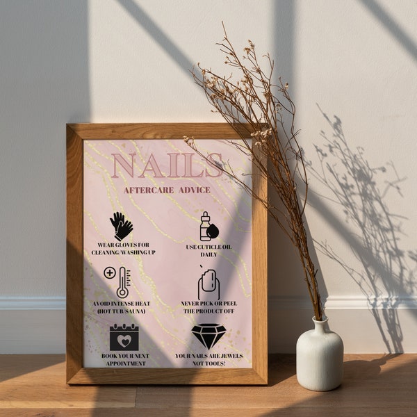 Nails Aftercare wall art, Nails wall art, Manicure Aftercare Card, Gel Nails After Care , Salon wall art, After Care Card, INSTANT DOWNLOAD