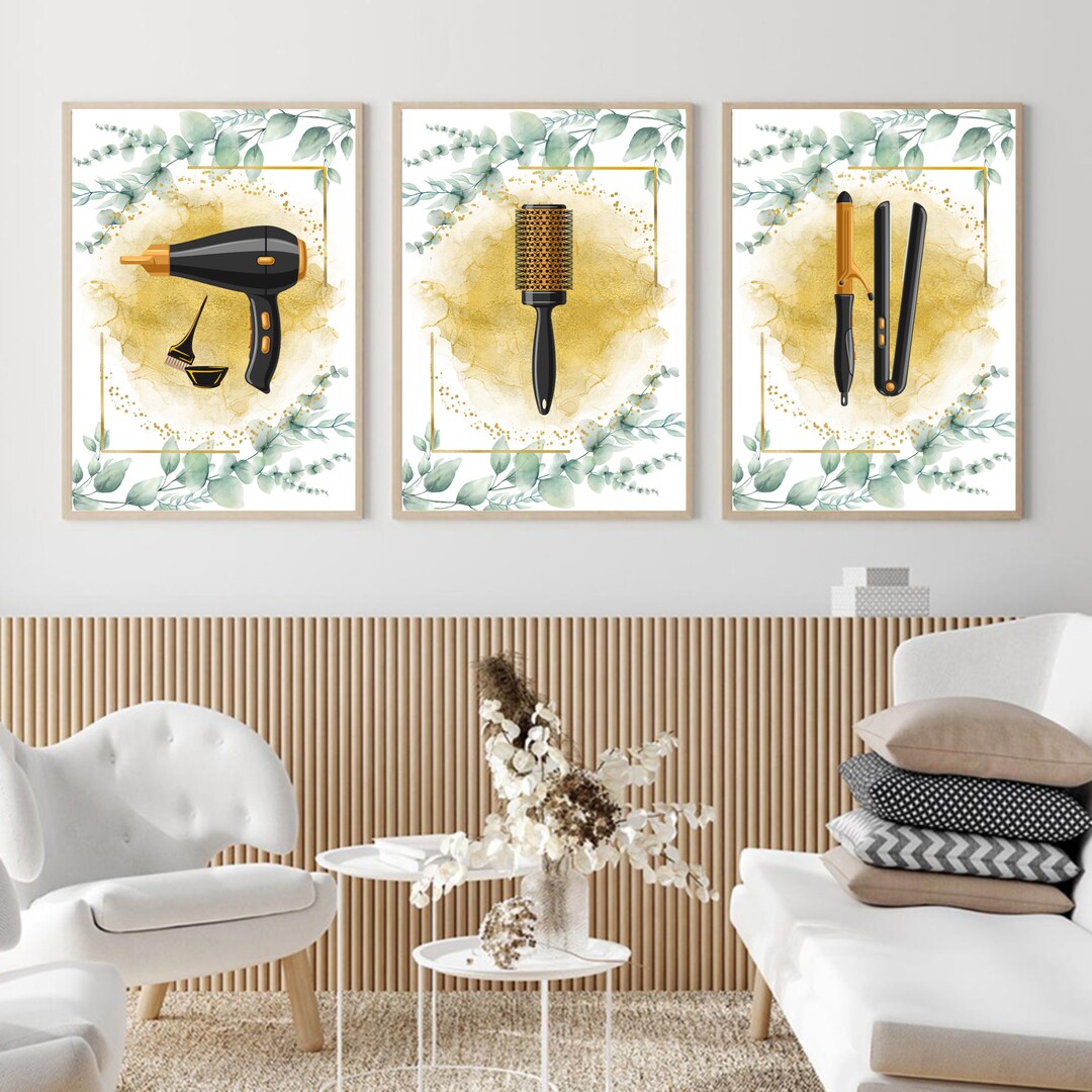 Hair Salon Decor Set of 3 Prints, Hair Salon 3 Piece Wall Art, Hair