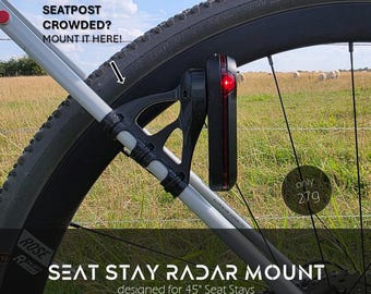 Supporto per luce radar per fodero sella a 45 gradi - nessun spazio sul reggisella - Garmin Varia Bryton Wahoo Trackr Magenta Gravel bike Bikepacking
