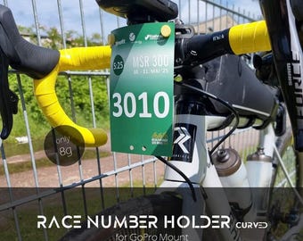 Curved race number holder for cycling, gravel, road bike, MTB, race, RTF, cycling marathon, Go Pro Mount Aero