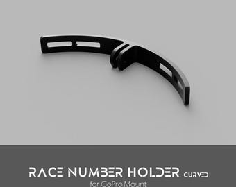 Curved number holder for racing, competition, road bike, gravel bike, MTB, cycling, Go Pro Mount Aero