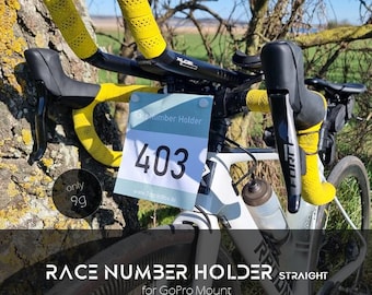 Race number holder, straight, for cycling, gravel, road bike, MTB, race, RTF, cycling marathon, Go Pro Mount Aero