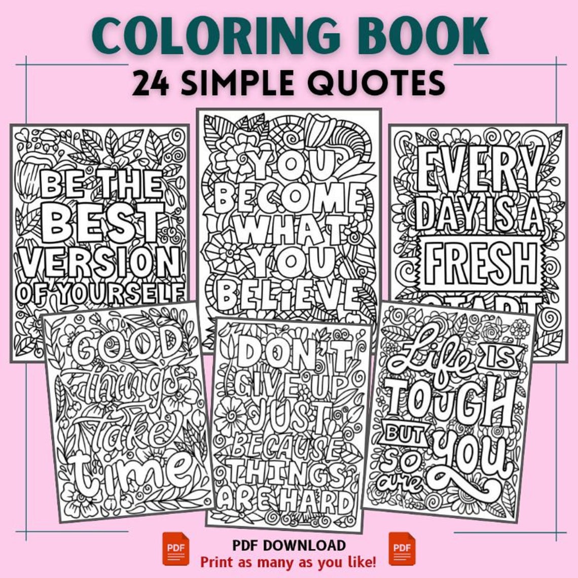 386 Pages Printable Coloring Book for Kids Adults Stress Relief